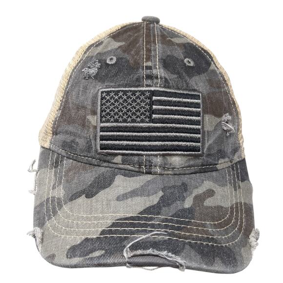 USA Flag Trucker Cap Multicolor One Size Adjustable Mesh Distressed Camouflage - Picture 1 of 10